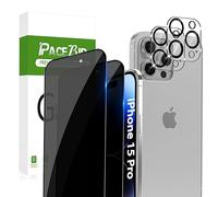 PaceBid Privacy Screen Protector for iPhone 15 pro, [2+2 Pack] Tempered Glass Screen Protector Camera Glass Film Full Coverage Anti Scratch 9H Hardness Anti Spy Screen Protector for iPhone 15 pro