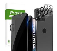 PaceBid Privacy Screen Protector for iPhone 15 Pro Max, [2+2 Pack] Tempered Glass Screen Protector Camera Glass Film Full Coverage Anti Scratch 9H Anti Spy Screen Protector for iPhone 15 Pro Max