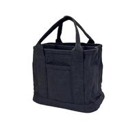 PACEKONER Canvas Tote Bag with Multi Pockets, Heavy Duty Tote, Foldable Shopping Bag, Reusable Grocery Bag for Work Travel, Black, M