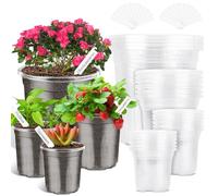 PACETAP 40Pack 6.5/5/4/3.5 Inch Reinforced Clear Nursery Pots with Drainage Holes, Variety Pack Thickened Plastic Plant Pots with 20 Plant Labels for Indoor Outdoor Flower Seed Starter
