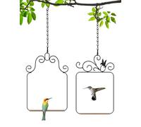 PACETAP Hummingbird Swings and Perches Metal Frame 2 Pack, Wild Bird Swing Outdoor Bird Perch with Wooden Dowel and 2 Hanging Chain for Hanging Indoor, Outdoor, Trunk, Lawn, Patio, Garden (Black)