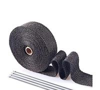 PACEWALKER Exhaust Wrap Black 1" x 16' Roll for Motorcycle Fiberglass Heat Shield Tape with 4PC Stainless Ties (black)