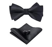 PACGOTH Bow Ties for Men, Men’s Pre-Tie Bow Tie Satin Silk Adjustable Bow Tie Cufflinks Handkerchief Sets With Gift Box, Black, Medium