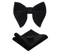 PACGOTH Bow Ties for Men Pre-Tied Bow Tie Vintage Tuxedo Oversized Velvet Bow Ties Cufflinks Pocket Square Sets With Gift Box, Black, Large