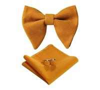 PACGOTH Bow Ties for Men Pre-Tied Bow Tie Vintage Tuxedo Oversized Velvet Bow Ties Cufflinks Pocket Square Sets With Gift Box, Yellow, Large
