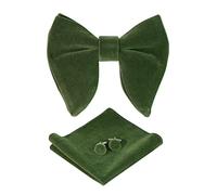 PACGOTH Bow Ties for Men Pre-Tied Bow Tie Vintage Tuxedo Oversized Velvet Bow Ties Cufflinks Pocket Square Sets With Gift Box, Olive Green, Large