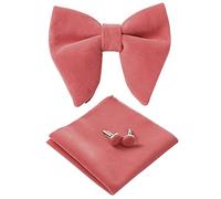 PACGOTH Bow Ties for Men Pre-Tied Bow Tie Vintage Tuxedo Oversized Velvet Bow Ties Cufflinks Pocket Square Sets With Gift Box, Coral Pink, L