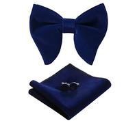 PACGOTH Bow Ties for Men Pre-Tied Bow Tie Vintage Tuxedo Oversized Velvet Bow Ties Cufflinks Pocket Square Sets With Gift Box, Marine, L