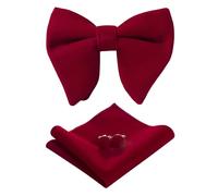 PACGOTH Bow Ties for Men Pre-Tied Bow Tie Vintage Tuxedo Oversized Velvet Bowtie Cufflinks Pocket Square Sets with gift Box, Burgundy, Large
