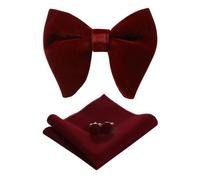 PACGOTH Bow Ties for Men Pre-Tied Bow Tie Vintage Tuxedo Oversized Velvet Bowtie Cufflinks Pocket Square Sets with gift Box, Dark Burgundy, Large