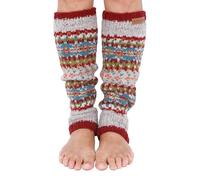 Pachamama 100% Wool Legwarmer Handknitted Traditional Fairisle Colourful Regular Fit Handmade Extra Warm Fair Trade (Burgundy, One Size)