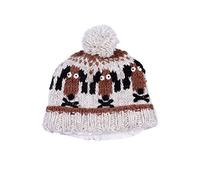 Pachamama Children Wool Bobble Beanie Hat Fleece Lined Handknitted Dog Multicoloured One-Size Age 3-8 Extra Warm Fair Trade