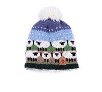 Pachamama Children Wool Bobble Beanie Hat Sherpa Fleece Lined Handknitted Sheep Multicoloured One-Size Age 3-8 Extra Warm Fair Trade