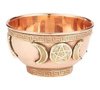 Pachamama Essentials Triple Moon Pentacle Copper Offering Bowl 3" - Great for Altar & Ritual Use, Incense Burner, Smudging Bowl