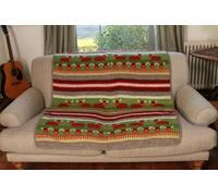 Pachamama Hand Knitted Bed Sofa Throw Fleece Lined 150 x 120 CM Highland Cow Brown Green Green Handmade Extra Warm Blanket Fair Trade