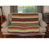 Pachamama Hand Knitted Bed Sofa Throw Fleece Lined 150 x 120 CM Red Fox Pattern Multicoloured Handmade Extra Warm Blanket Fair Trade