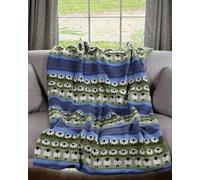 Pachamama Hand Knitted Bed Sofa Throw Fleece Lined 150 x 120 CM Sheep Pattern Blue Green Handmade Extra Warm Blanket Fair Trade
