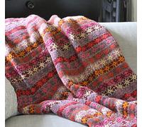 Pachamama Hand Knitted Bed Sofa Throw Fleece Lined 150 x 120 CM Stars Stripes Design Earth Multicoloured Handmade Extra Warm Blanket Fair Trade
