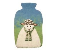 Pachamama Handfelted 100% Wool Hot Water Bottle Cover and 2 Litre Hot Water Bottle - Cute Sheep Pattern Handmade Fair Trade Multicoloured Thermal