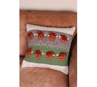 Pachamama Handknitted Cushion Cover and Cushion Medium Size 45 x 45 CM Highland Cow Pattern Multicoloured Handmade Fair Trade