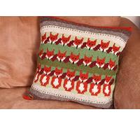 Pachamama Handknitted Cushion Cover and Cushion Medium Size 45 x 45 CM Red Fox Pattern Multicoloured Handmade Fair Trade