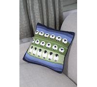 Pachamama Handknitted Cushion Cover and Cushion Medium Size 45 x 45 CM Sheep Pattern Blue Green Handmade Fair Trade