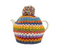 Pachamama Handknitted Medium 4-6 Cup 1.2L Wool Tea Cosy/Teapot Cover - Crochet Stripe Insulated Handmade Fair Trade Multicoloured