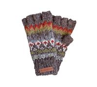 Pachamama Men 100% Wool Fingerless Gloves Handknitted Traditional Fairisle Pattern One Size Handmade Thermal Extra Warm Fair Trade (Earth, One Size)