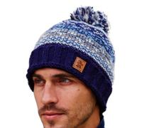Pachamama Men Wool Beanie Bobble Hat Fleece Lined Handknitted Classic Fairisle One-Size Handmade Extra Warm Fair Trade (Wool, Navy Rust)