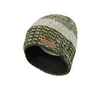 Pachamama Men Wool Beanie Skull Hat Fleece Lined Handknitted Block Stripe Moss One-Size Handmade Skull Cap Extra Warm Fair Trade