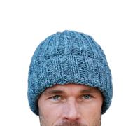 Pachamama Men Wool Beanie Skull Hat Fleece Lined Handknitted Ribbed Plain One-Size Handmade Skull Cap Extra Warm Fair Trade (Wool, Steel)