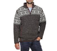 Pachamama Men Wool Jumper Half Zip Fleece Lined Handknitted Fair Isle Brown Handmade Extra Warm Sweater Fair Trade (M/L UK 38-42")