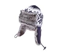 Pachamama Men Wool Trapper Hat Fur Fleece Lined Ear Flaps Handknitted Charcoal Snowflake One-Size Handmade Extra Warm Fair Trade