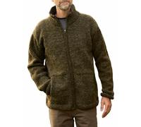 Pachamama Men Wool Zipped Jacket Fleece Lined Collar Lining Handknitted Marled Handmade Thick Extra Warm Coat Fair Trade (UK, Alpha, XL, Regular, Regular, Moss)
