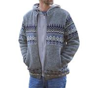 Pachamama Men Wool Zipped Jacket Fleece Lined Handknitted Fair Isle Multicoloured Handmade Extra Warm Coat Fair Trade (UK, Alpha, XL, Regular, Regular, Blue Grey)