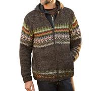 Pachamama Men Wool Zipped Jacket Fleece Lined Handknitted Fair Isle Multicoloured Handmade Extra Warm Coat Fair Trade (UK, Alpha, XL, Regular, Regular, Earth Brown)