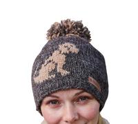 Pachamama Unisex Adult Wool Beanie Bobble Hat Fleece Lined Handknitted Labrador Dog Brown One Size Men Women Handmade Extra Warm Fair Trade