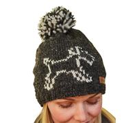 Pachamama Unisex Adult Wool Beanie Bobble Hat Fleece Lined Handknitted Terrier Dog Charcoal One Size Men Women Handmade Extra Warm Fair Trade