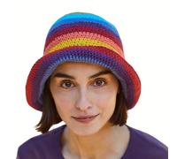 Pachamama Women 100% Cotton Bucket Sun Hat Hand Crocheted Roll Brim Rainbow Multicoloured One Size Foldable Travel Holiday Beach Garden Handmade Fair Trade