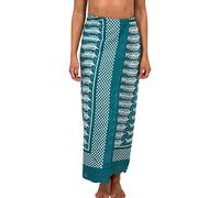 Pachamama Women 100% Cotton Sarong Hand Printed Fern Pattern Cool Summer Beach Cover Up Pareo Wrap Around Skirt 180 x 110 CM (Green)
