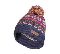 Pachamama Women 100% Pure Fine Merino Wool Beanie Bobble Hat Handknitted Fairisle Colourful One-Size Handmade Soft Warm Breathable Moisture Wicking Fair Trade (UK, Alpha, One Size, Denim)