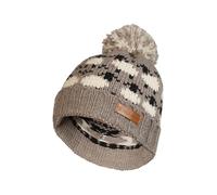 Pachamama Women 100% Pure Fine Merino Wool Beanie Bobble Hat Handknitted Sheep Flock Design One-Size Handmade Soft Warm Breathable Moisture Wicking Fair Trade (UK, Alpha, One Size, Mushroom)