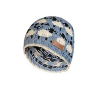 Pachamama Women 100% Pure Fine Merino Wool Beanie Hat Handknitted Sheep Flock Design One-Size Handmade Soft Warm Breathable Moisture Wicking Fair Trade (UK, Alpha, One Size, Blue)