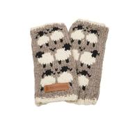 Pachamama Women 100% Pure Fine Merino Wool Hand Wrist Warmers Handknitted Sheep Flock Design One-Size Handmade Thumbslot Soft Warm Breathable Moisture Wicking Fair Trade (Mushroom, One Size)