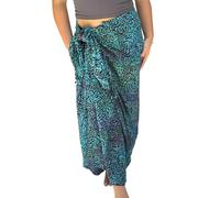 Pachamama Women 100% Rayon Sarong Batik Hand Stamped Peacock Pattern Cool Summer Beach Cover Up Pareo Wrap Around Skirt 180 x 110 CM