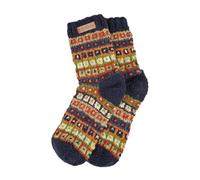Pachamama Women 100% Wool Bed Sofa Socks Fine Hand Knit Flecked Stripe Blue Multicoloured Medium 4-7 Handmade Extra Warm Fair Trade