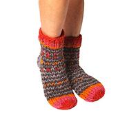 Pachamama Women 100% Wool Bed Sofa Socks Handknitted Stripe Brown Multicoloured Medium 4-7 Handmade Extra Warm Fair Trade