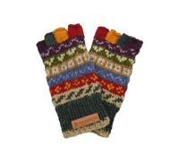 Pachamama Women 100% Wool Fingerless Gloves Handknitted Fairisle Green Multicoloured One Size Handmade Thermal Extra Warm Fair Trade