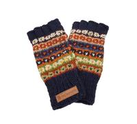 Pachamama Women 100% Wool Fingerless Gloves Handknitted Flecked Stripe Blue Multicoloured One Size Handmade Thermal Extra Warm Fair Trade