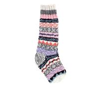 Pachamama Women 100% Wool Long Socks Handknitted Fair Isle Pattern Multicoloured Medium 4-7 Handmade Extra Warm (Wool, Oatmeal)